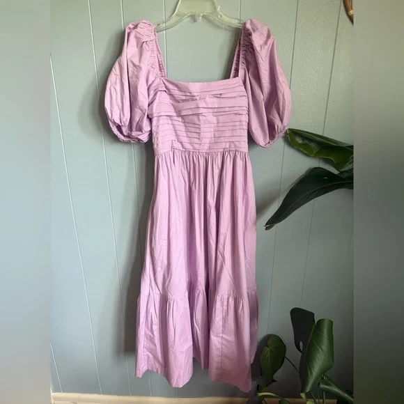 ABERCROMBIE PURPLE QUARTER PUFF SLEEVE SQUARE NECK POPLIN MIDI DRESS XS/PETITE - Picture 2 of 5